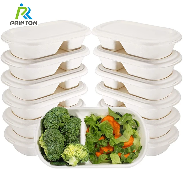 Printon disposable eco friendly to go sugarcane packaging lunch bento boxes custom logo for frozen food container