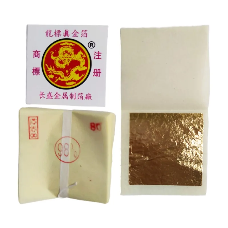 Dragon Genuine Gold leaf 4.33 x 4.33 cm Contain 98% Real Gold Furniture Buddha Words Decoration Gilding Gold Foil Sheets
