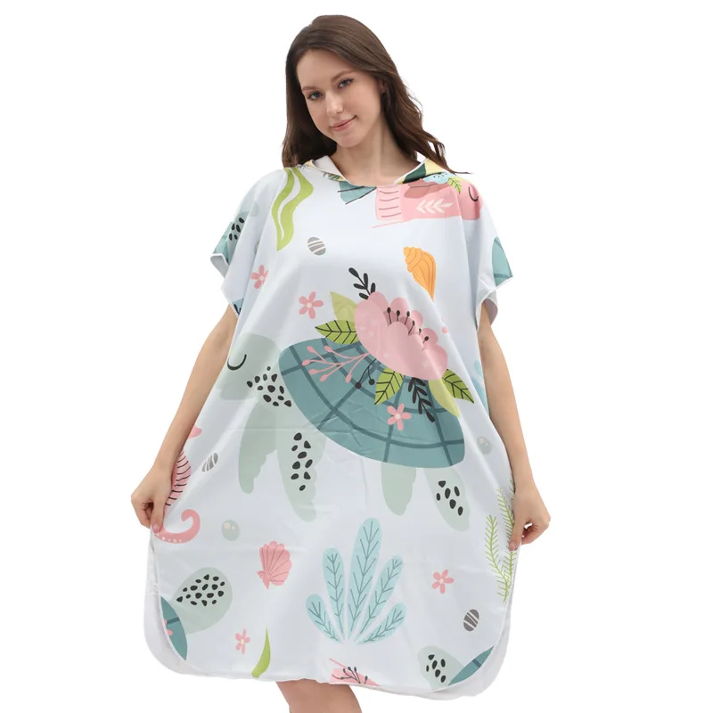 Manufacturer Free Sample Beach Customized Towel Sustainable Sublimation Quick Dry Microfiber Poncho Hooded Beach Towel