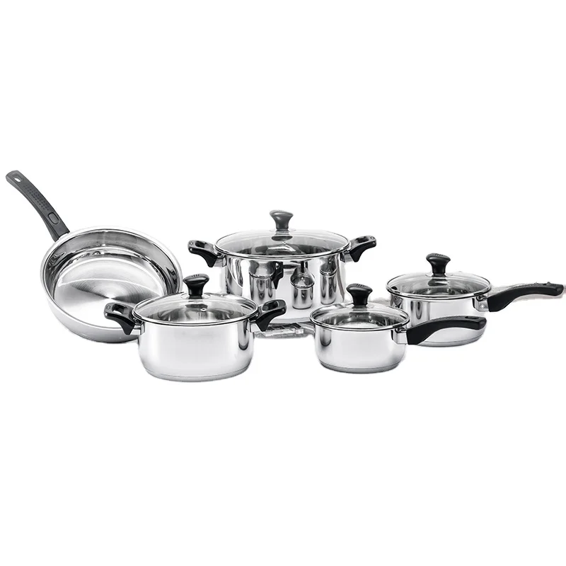 Wholesale 9Pcs Cookware Sets Cheap Stainless Steel Cooking Pan and Pot Sets Made In China