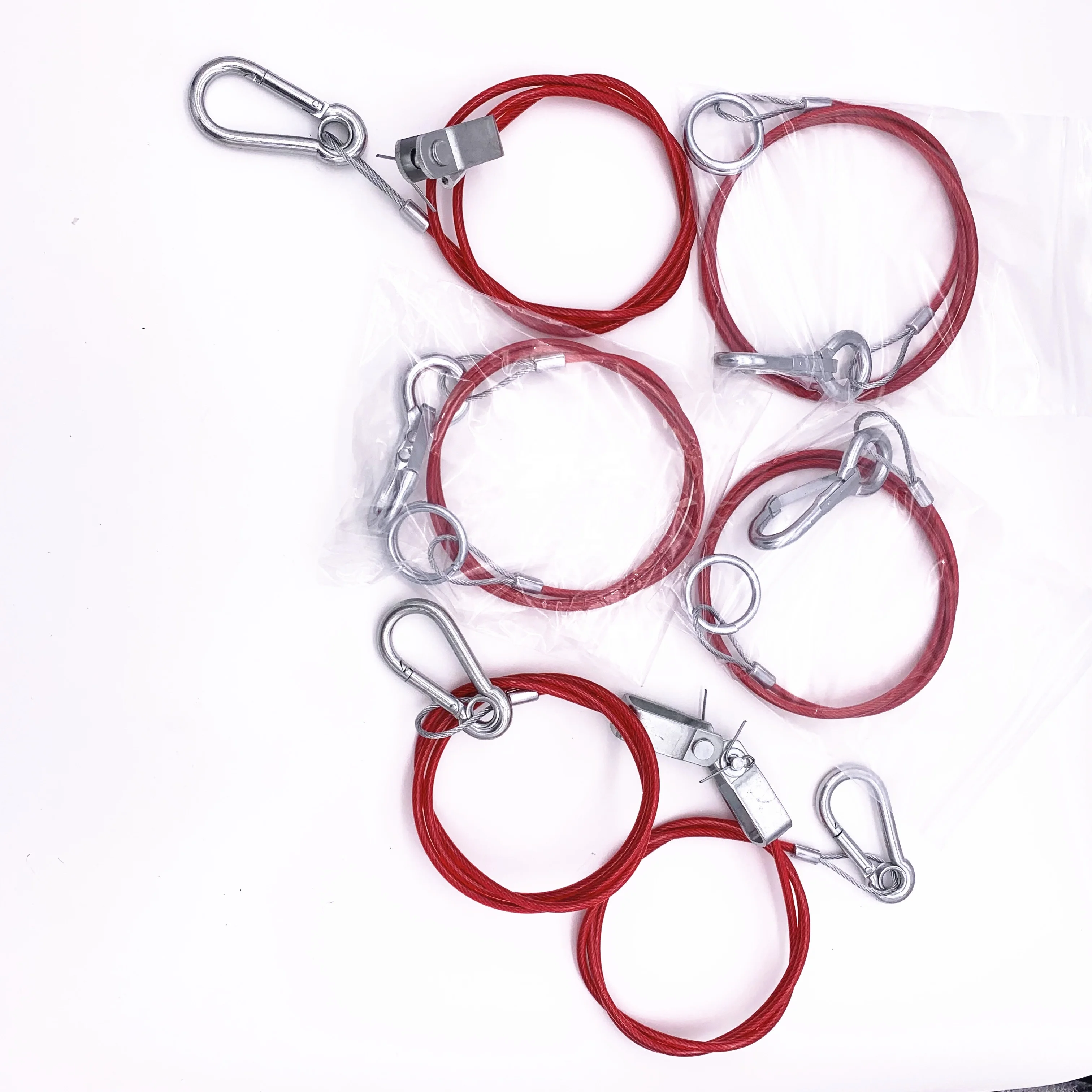 C-Pin 1 Meter carabiner Steel Wire Cable Red Cleivs  Safety Trailer Breakaway cable with PVC coated details