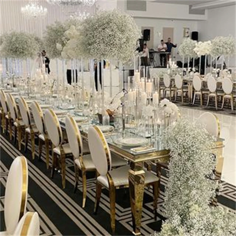 Wedding Party Background Decoration Luxury modern gold stainless steel round back dining banquet chair for wedding