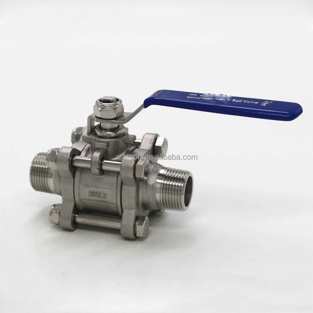 3PC Stainless Steel 316 Material Male end Npt Threaded ball valve without locking devices