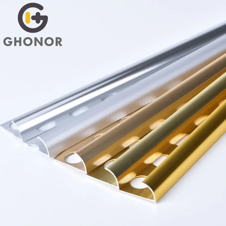 Aluminum Alloy Material Curved Shape Ceramic Edging Shiny Gold Tile Trim Transition Strip