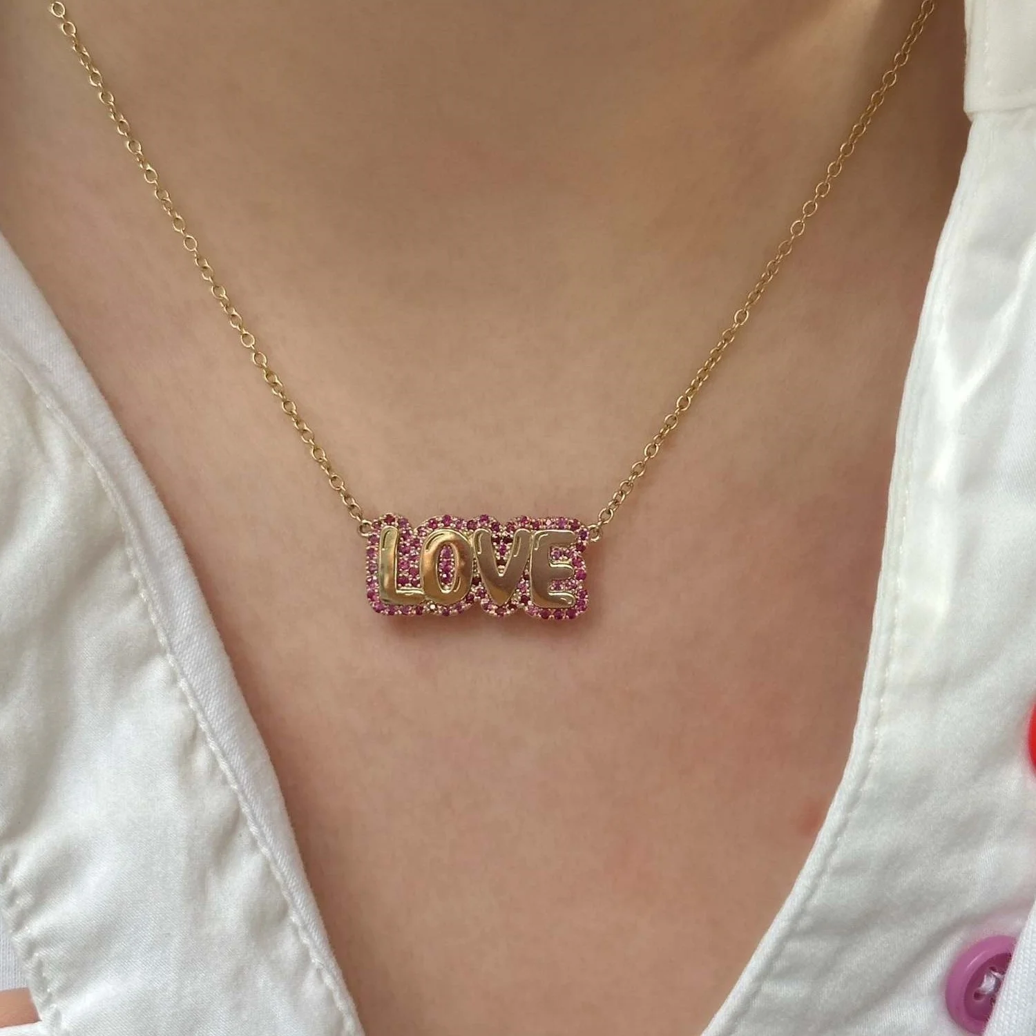 Dr. Jewelry Tarnish Free 18K Gold Plated Titanium Steel Colored Rhinestone Positive Words Hope Love MAMA Necklace for Her