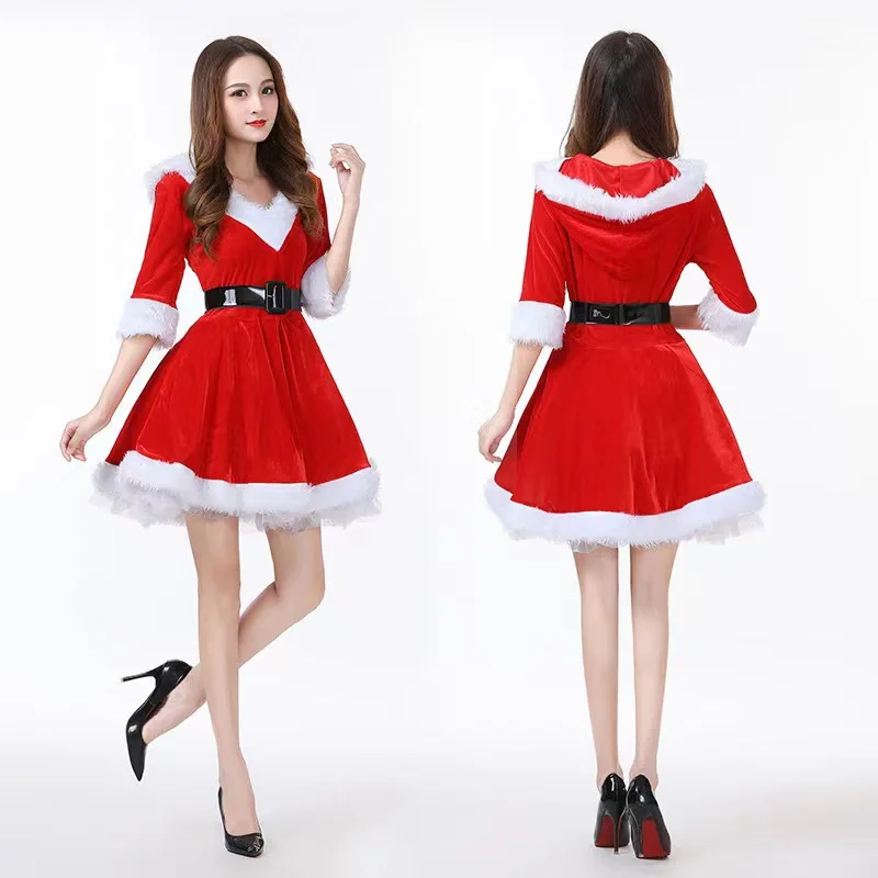 CM172 Fancy Women Adult Christmas Angel Costume Fur Velvet Santa Clause Women Girls Christmas Carnival Dress