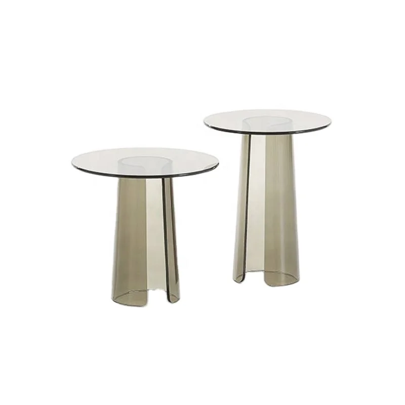 Factory italian design Tempered glass countertop Acrylic stand coffee table nordic modern round stylish tea table