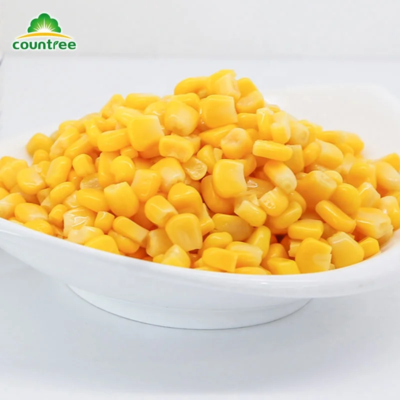 Different types of canned yellow sweet corn in tin vegetables