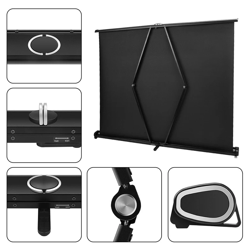 50inch Mobile Projector Screen 4:3 Projection Screen Manual Pull Up Folding Projecting Screen Home Theater for DLP Projector