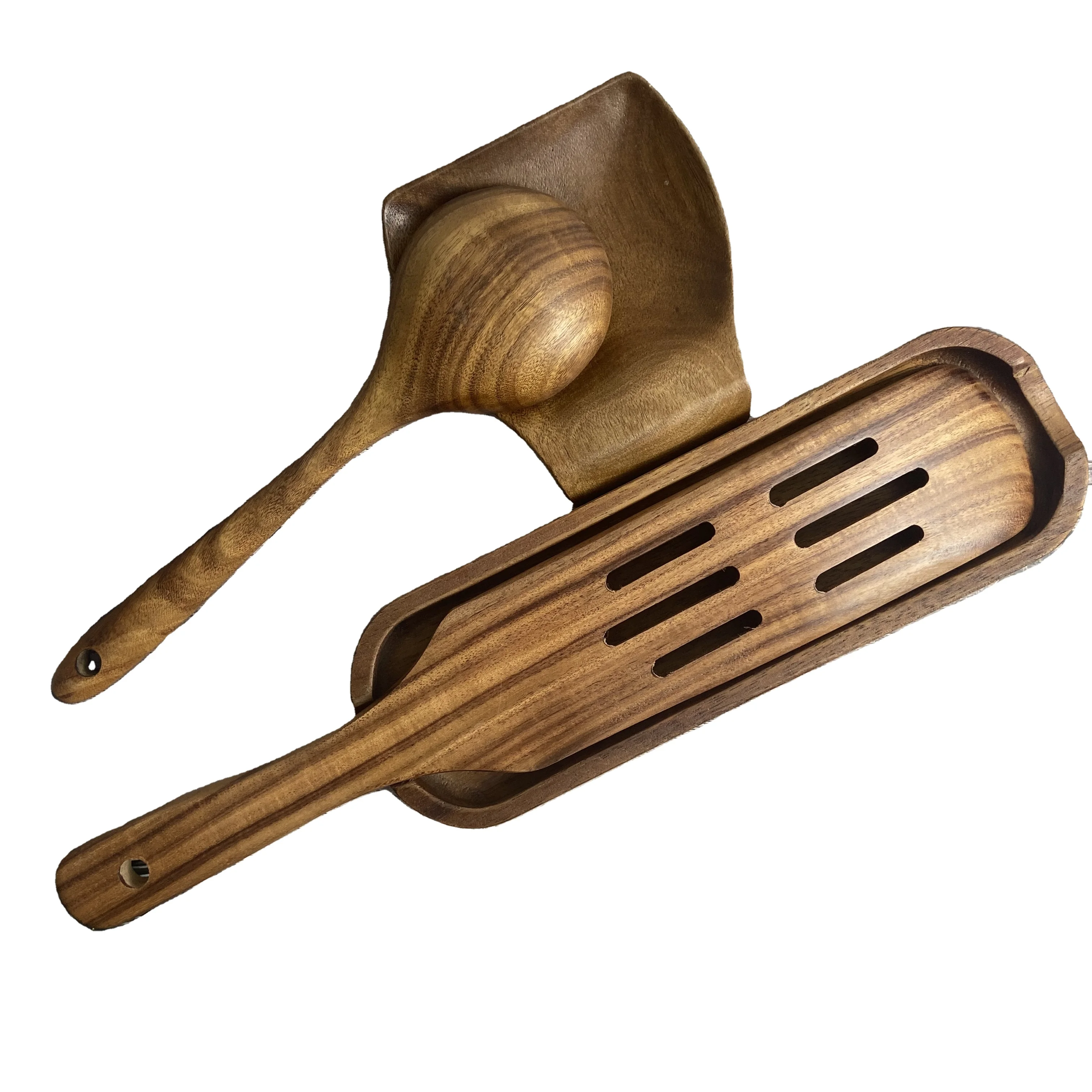 Diyue DIYR201152 Home Kitchen Utensil Organizer Accessories Wooden Camping Set Nordic Acacia Teak Wood Spatula Holder Spoon Rest