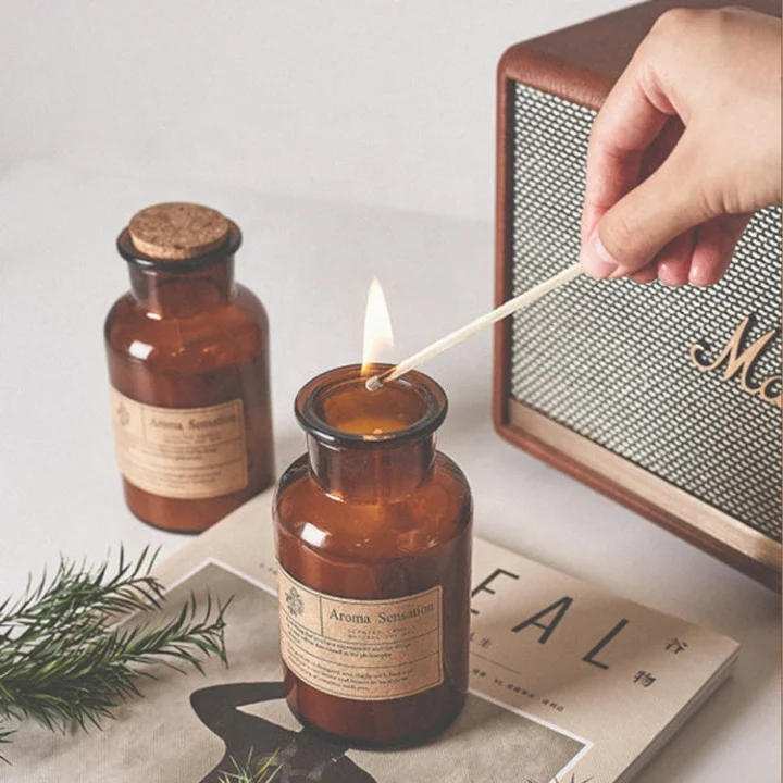 250ml 500ml aromatherapy glass bottles unique empty amber candle jars with lids in bulk