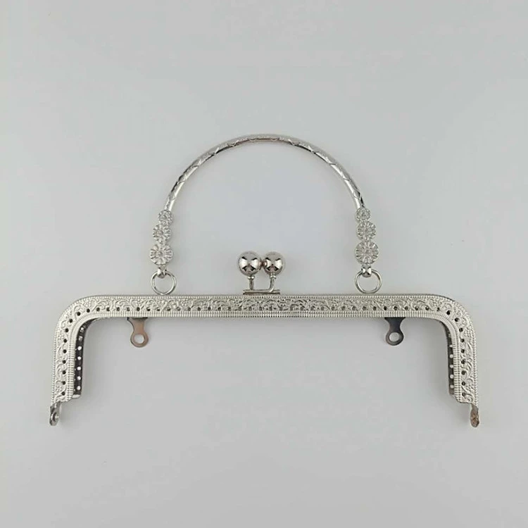 20cm square embossed three flower mouth gold metal clasp handle for bag purse frame luggage handbag suitcase box