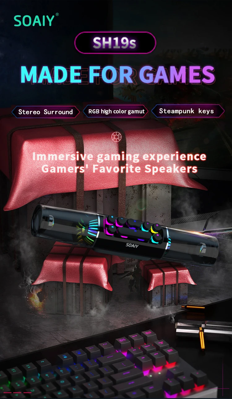 SOAIY Sh19s Hifi Stereo Surround Sound Subwoofer Speaker Rgb High Color Gamut Bt Wireless Gaming Speakers