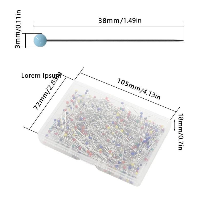 500pcs Color Glass Pin Garment Sewing Fixed Pin Decorative Pin Head Positioning Needle