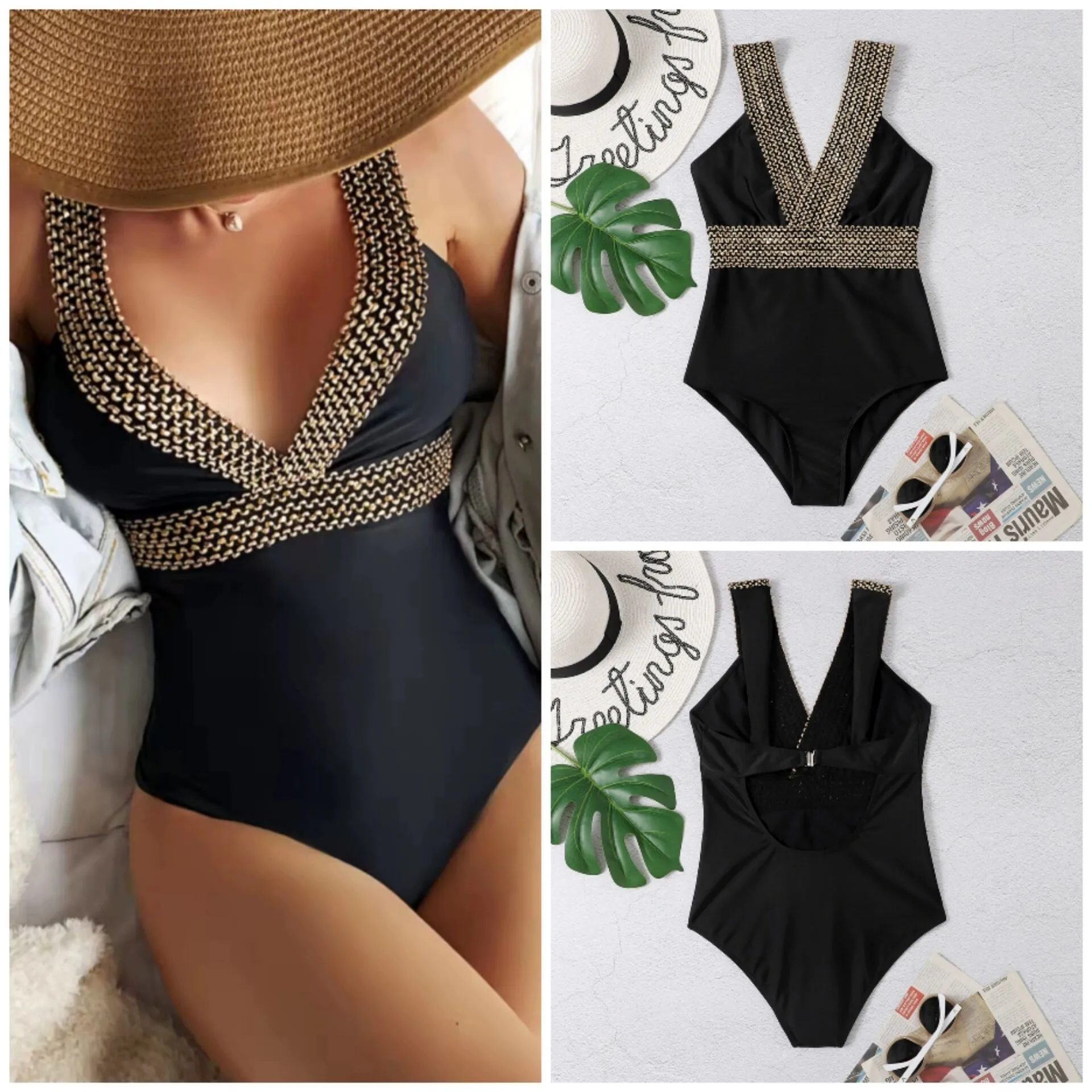 Manufacture Custom Wholesale New High Quality Sexy Solid One Piece Bikini Beach wear V Neck Swimsuit Women Fitness Swimwear