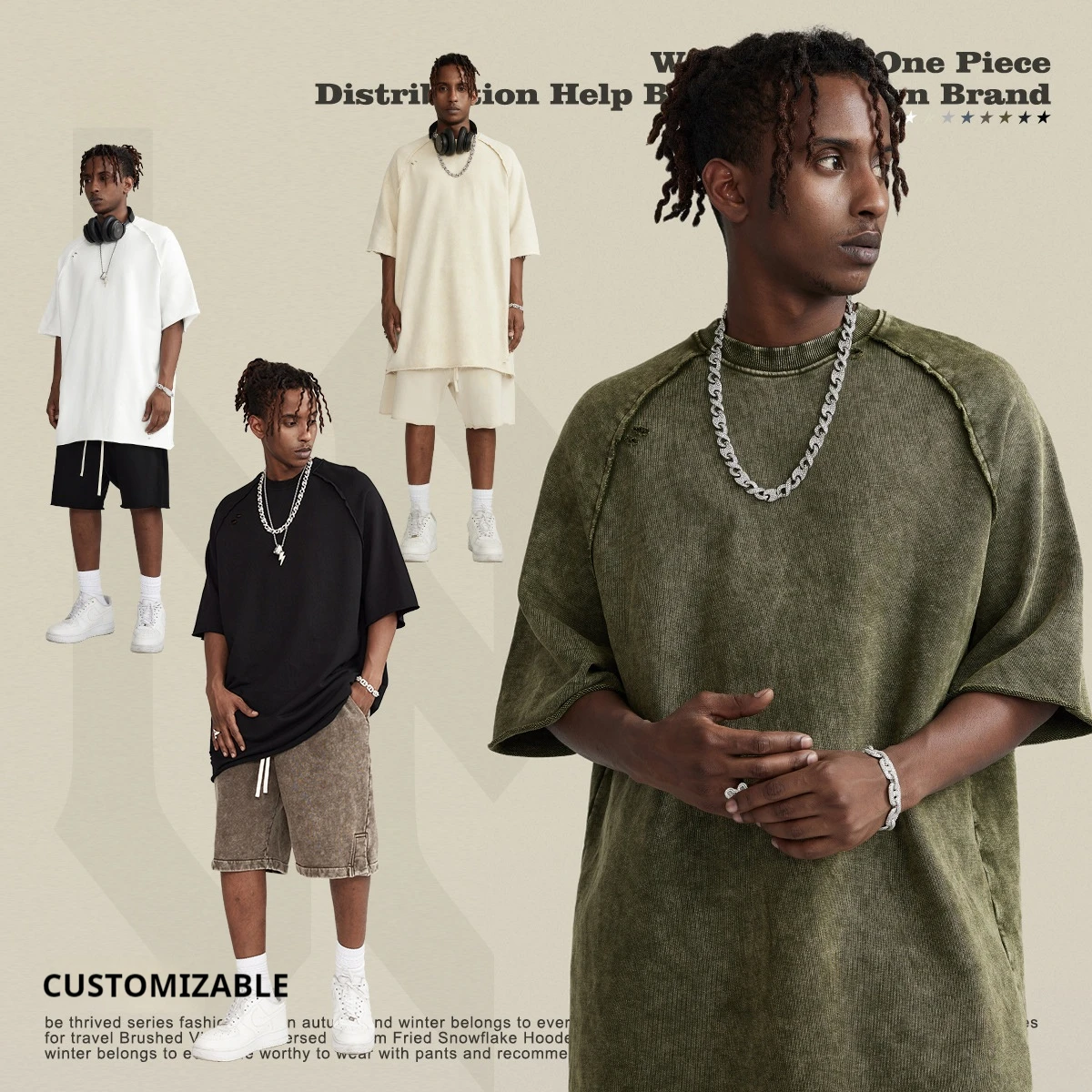 New Fashion Streetwear Distressed Tshirt Vintage 300 Gsm Boxy T Shirt Custom Print Acid Wash Acid Wash T Shirt