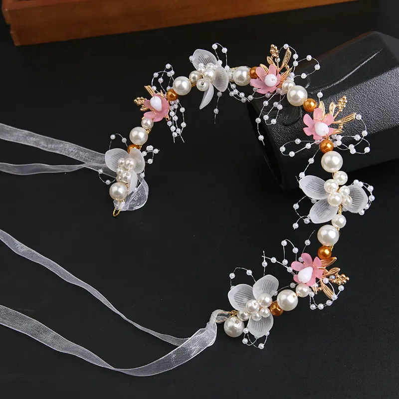 QS handmade wholesale Good quality tiaras beading flowers bridal crown for wedding flower hair accessories girls   hairbands