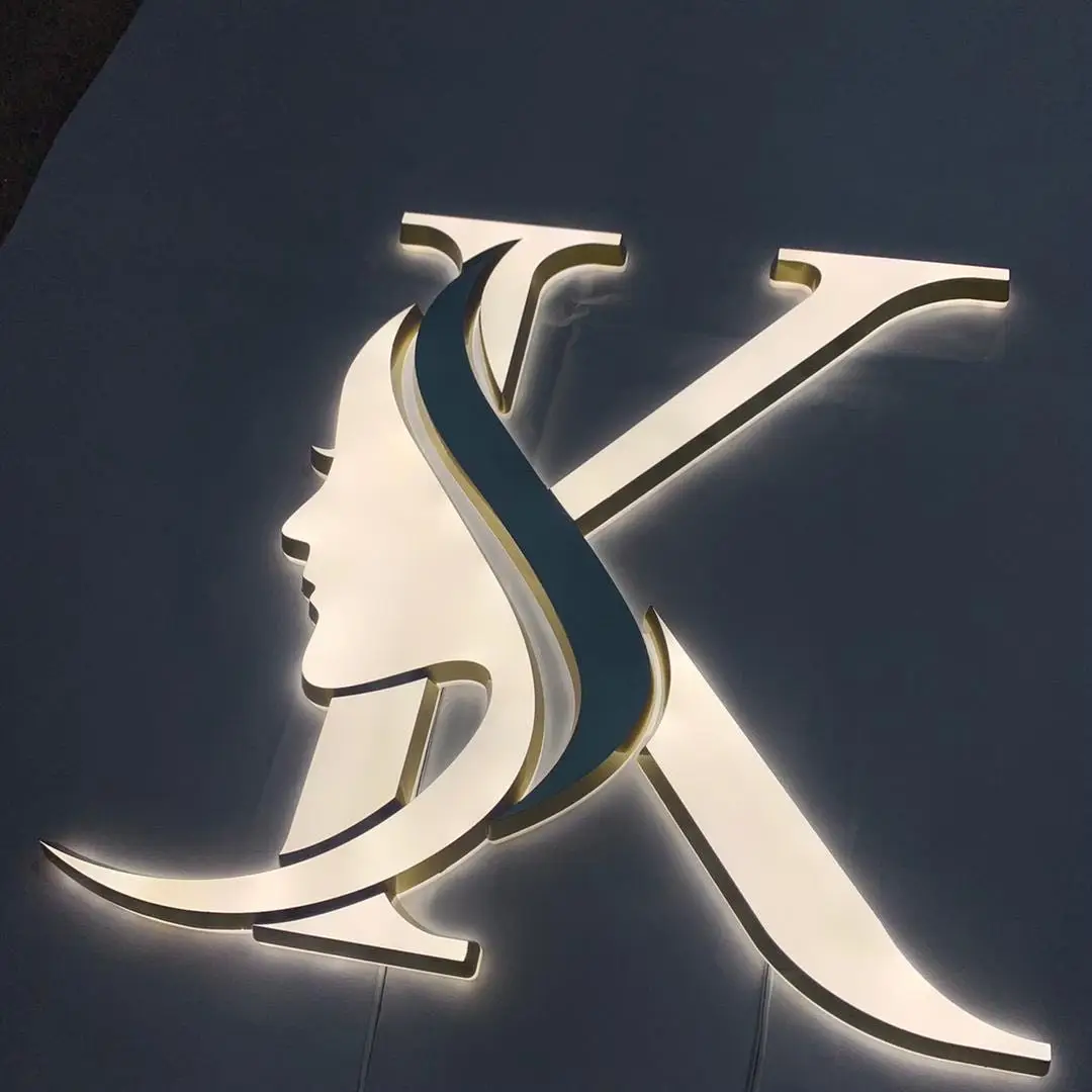 2022 New Arrival Rose Gold Channel Letter Sign LED Soild Acrylic Back Lit Sign for Business Signs logo Outdoor