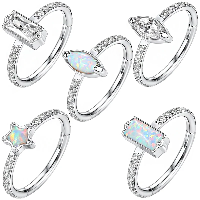 Brand New Heart Nose Stud Septum Faux Custom Ring Pure Gold Cuff 18K Piercing Ear Titanium Opal Jewelry