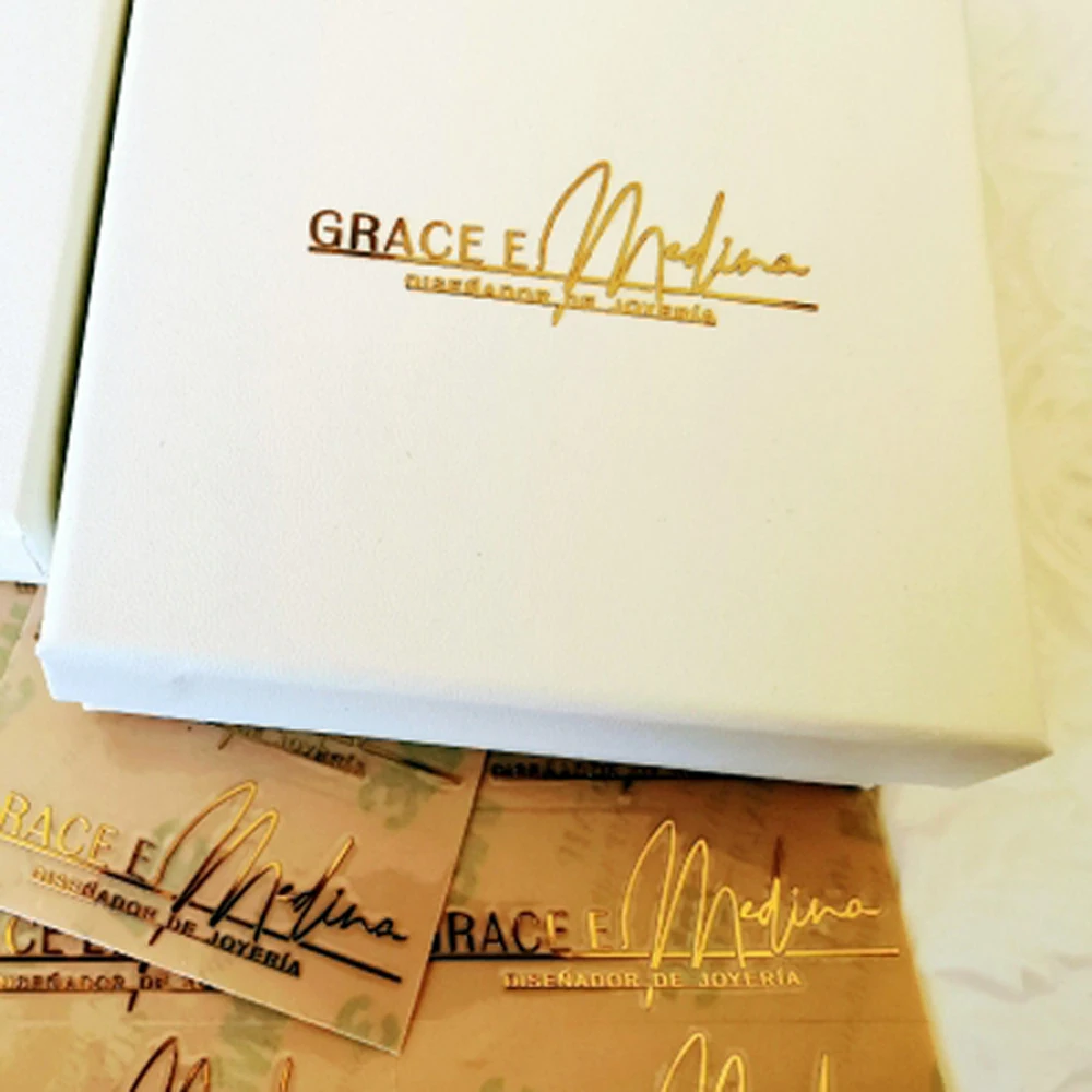 50PCS 5X1CM 3D Gold Silver Free Delivery Transfer Sticker Name LOGO Personalized Packaging Electroplate Custom Metal Waterproof