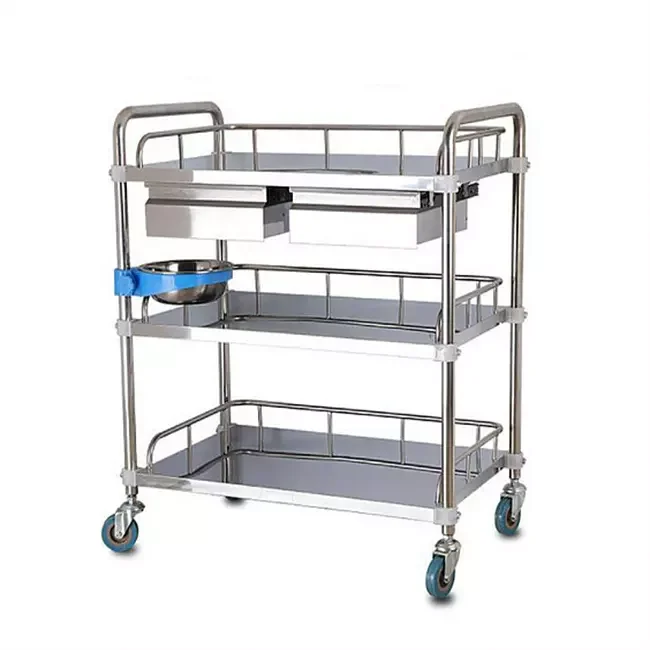 Hospital Furniture Surgical Instrument Medical Trolley Stainless Steel Hospital Trolley Medicine Cart Emergency Trolley