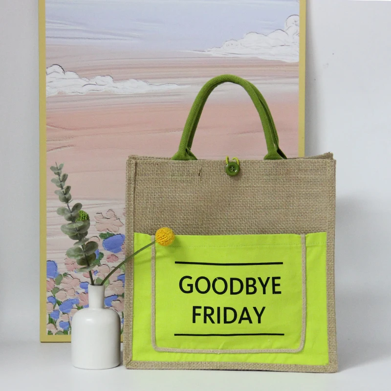 New Wholesale High Quality Recycled Christmas Custom Black Jute Tote Bag Foldable Jute Shopping Bag