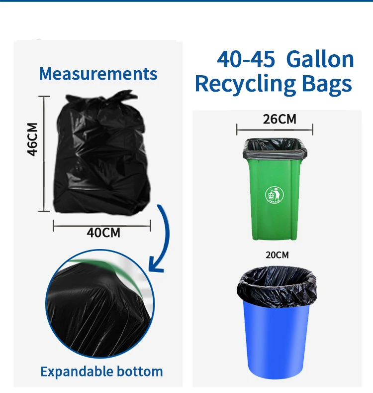 Wholesale Black  Hot Sealed Large Size Sustainable Biodegradable Kitchen Flat 65 Gallon Recycled Plastic Garbage Bag