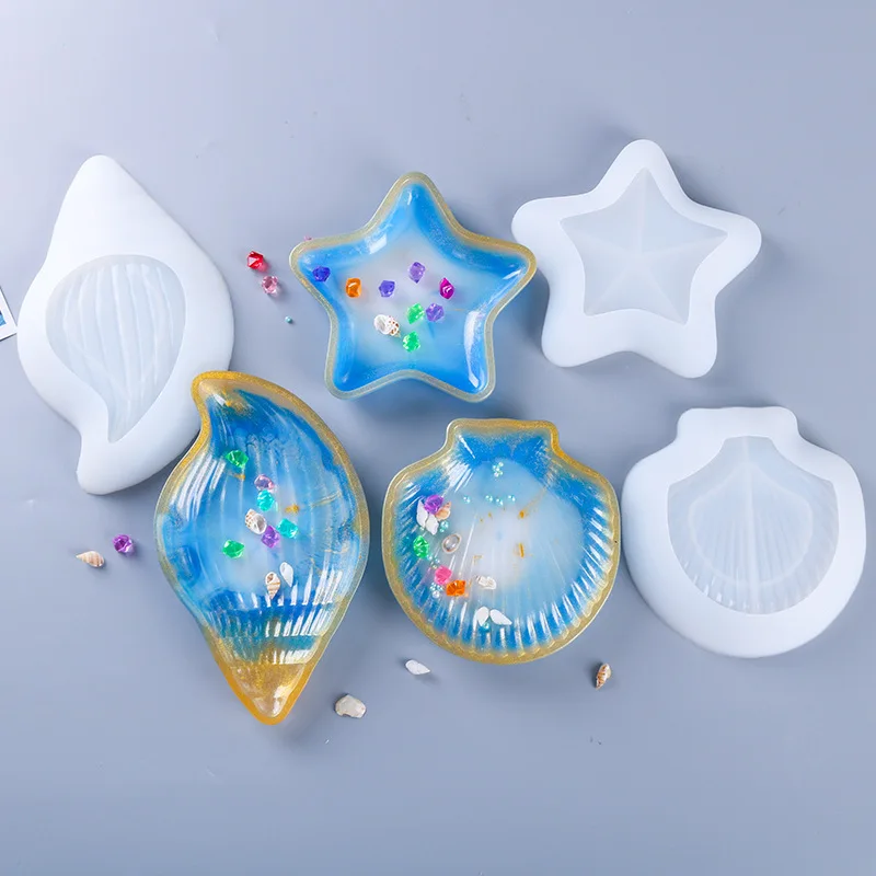 Amazon Hot Sale Starfish,Sea Snail,Sea Shell Silicone Resin Molds Plate Mold,TOYS0674