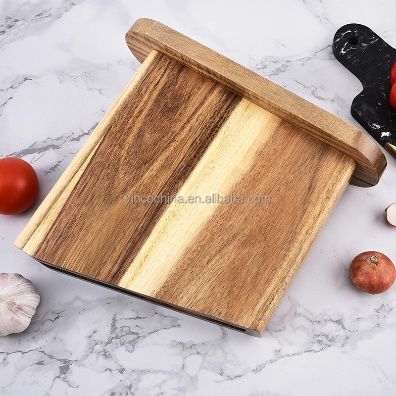 Acacia wood magnetic block knife display stand knife Holder Rack with Strong Enhanced Magnets Holder