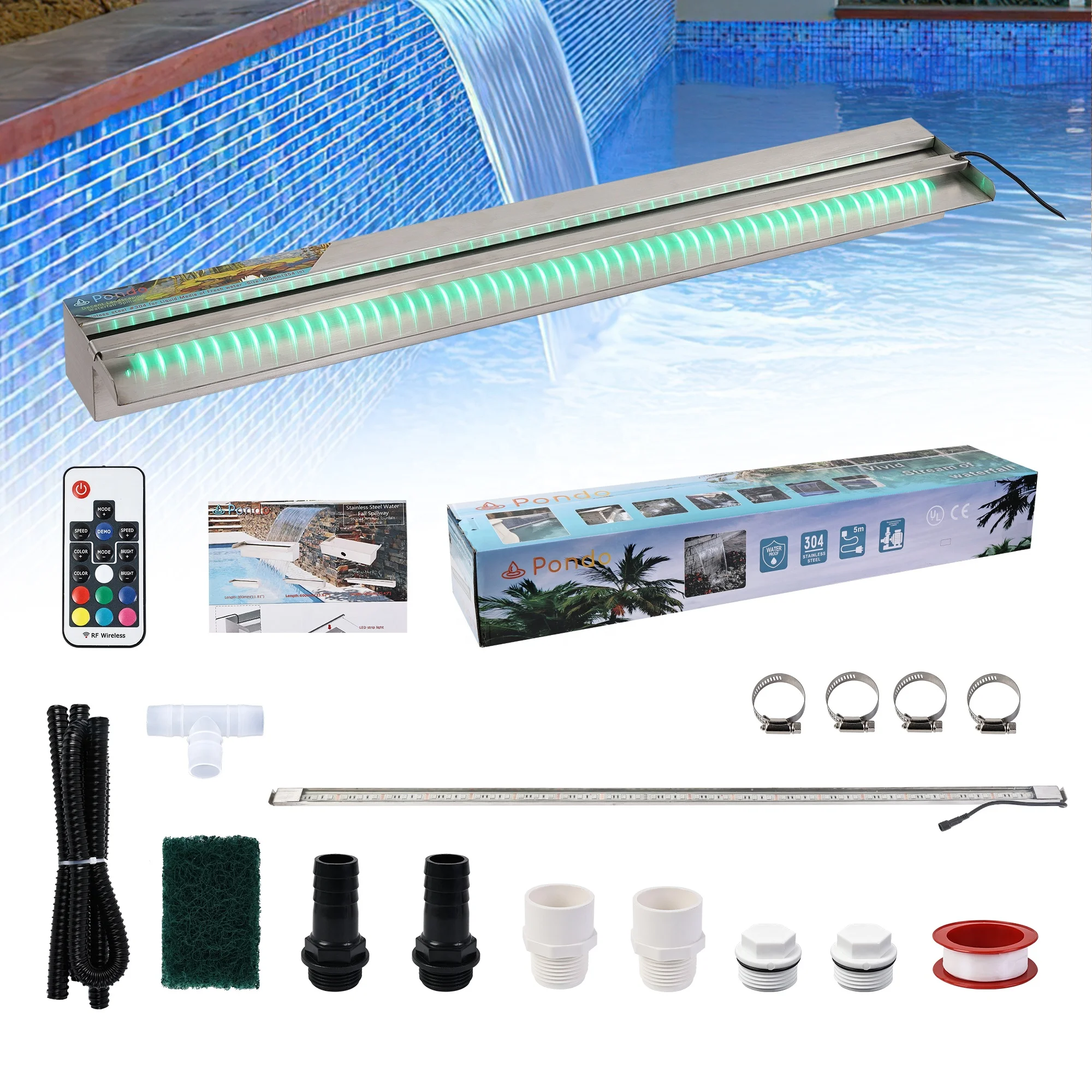 Фонтан для бассейна PONDO, водопад из нержавеющей стали с широкой платформой для подачи воды, набор для очистки сада, уличное украшение