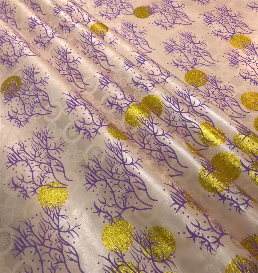 Factory high quality African bazin riche fabric golden plating brocade bazin fabric 5 yards bazin lace