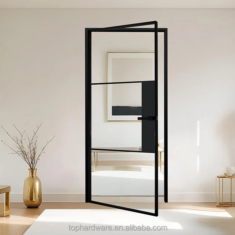 French Style Interior Glass Door Steel Framed Swing Glass Door with Handle or Lock