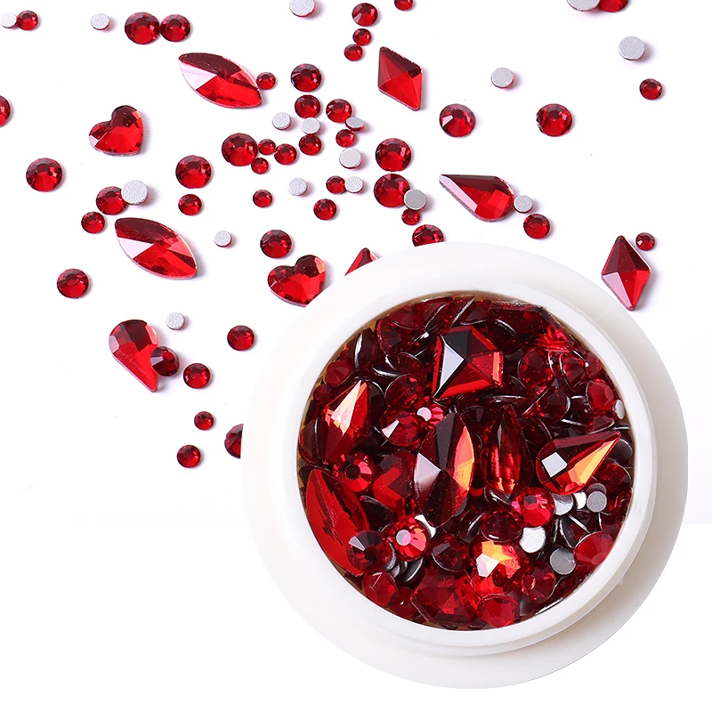 16 Colors 3D Love drop rectangle round oval diamond nail glass rhinestones flat back