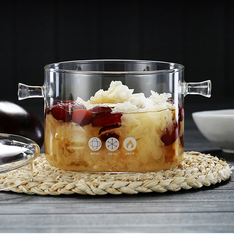 Бытовая прозрачная стеклянная кастрюля для приготовления пищи и может сделать суп и смешанный салат и поддерживать изготовление на заказ