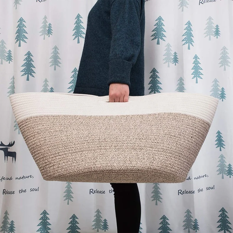 Factory Direct Sale 100% Natural Cotton Rope Extra Large Cotton Rope Woven Storage Basket Baby Laundry Basket