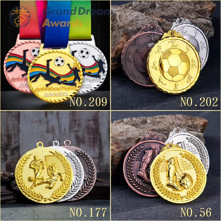 medal manufacturer custom football soccer gold blank metal medal with ribbon best player  medallas soccer futbol desportivas