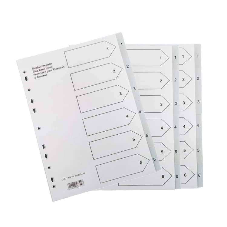hot sale top quality 6 ring grey plastic binder divider tabs