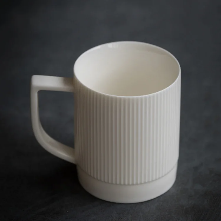 Wholesale Unique Striped Jade White Ceramic Tea Latte Coffee 11oz Porcelain Cup Luxury