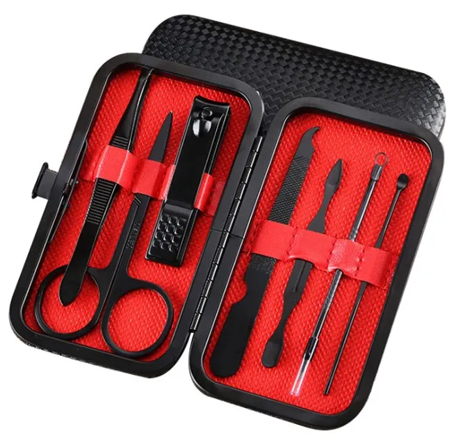 High Quality 7pcs Stainless Steel Black Nail Clippers Beauty Pedicure Manicure Nail Care tool set