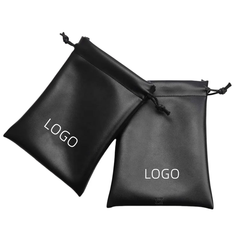 Custom Logo Waterproof Faux Pu Leather Pouch Bag Emboss Printed Jewelry Sunglasses Packing Pouch Drawstring Leather Bag