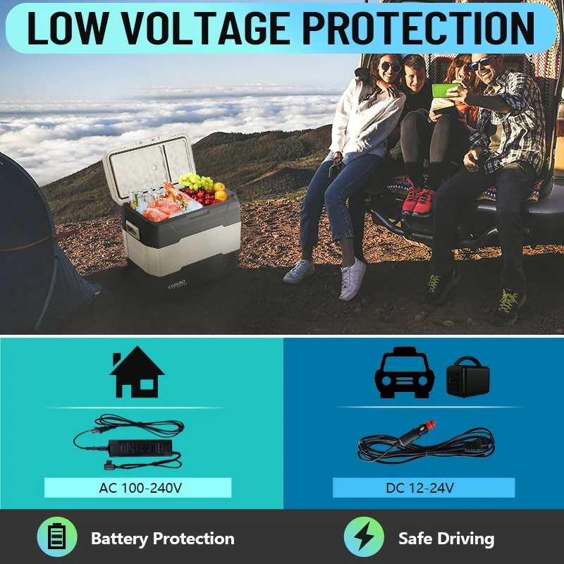 COOLBO AWG55 50L Compressor DC12V Portable Fridge Freezer Car Refrigerator For SUV Off Road -20-+10 Degree