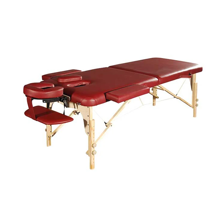 Manufacturer wholesale OEM Hard wood leg Height Adjustable massage table  Face Cradle Bed portable spa table wooden massage bed