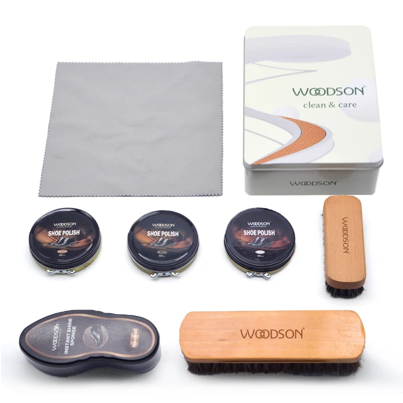 Traditional Shoe Polish Kit 7 PCS Leather Shoe Shining kit Shoe Care and Cleaning With Horsehair Brush