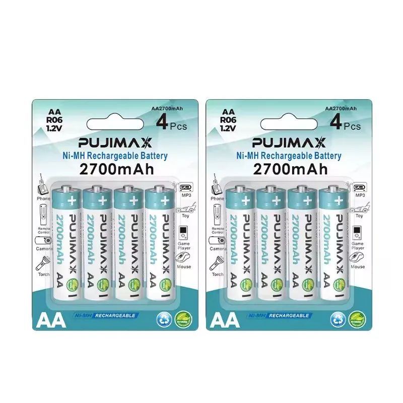 PUJIMAX Custom 8Pcs 2700mAh 1.2V AA Rechargeable Batteries AA NIMH Battery Pack For Electric Toys Flashlight