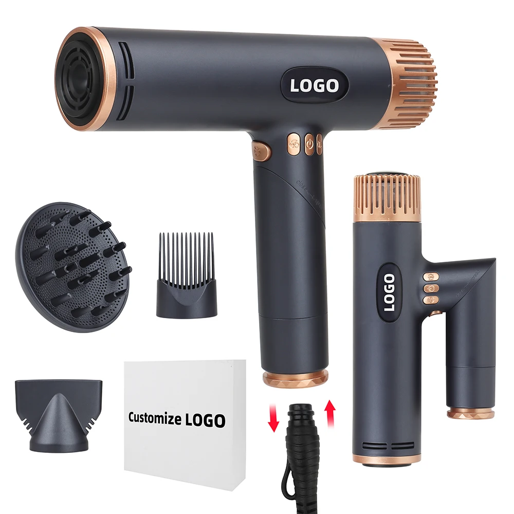 Customized Brand Logo Professional Long Life BLDC Motor Powerful High Speed Ionic Foldable Hair Dryer