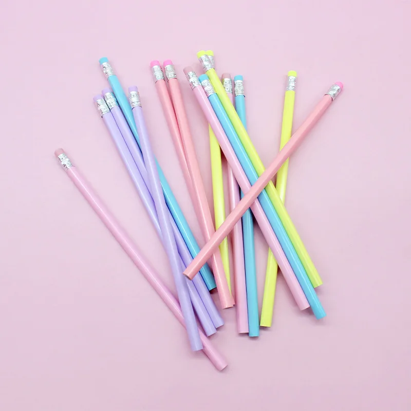 Pencil Wholesale Macaron Triangle rod Bright basswood with eraser head sketch drawing pen Learning stationery hb pencil