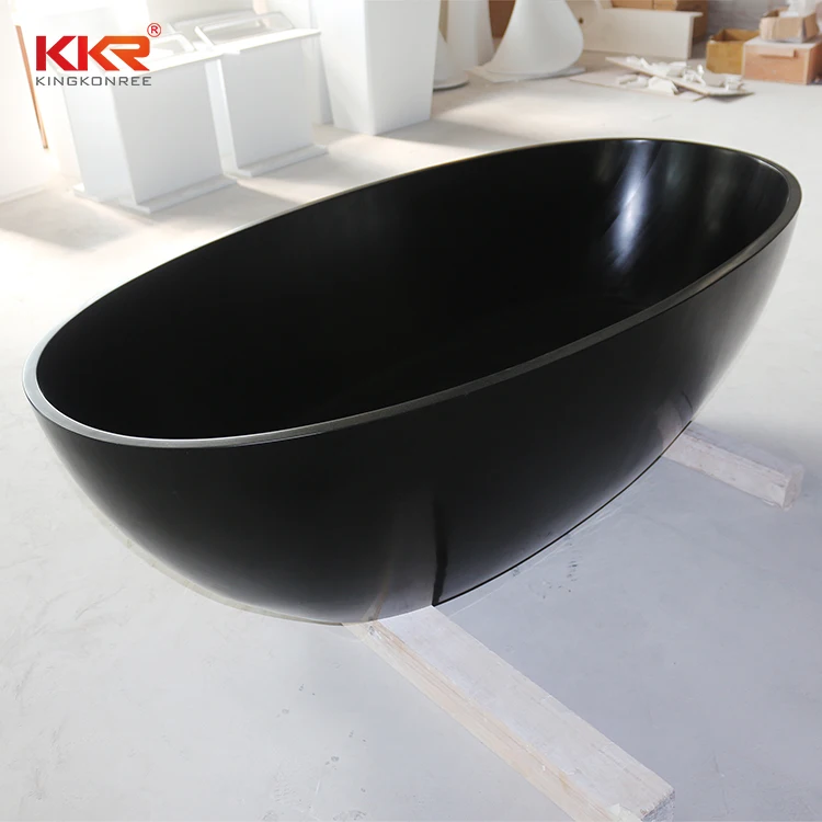 Hotel furniture resin bath 1400mm matt black surface acrylic freestanding bathtub