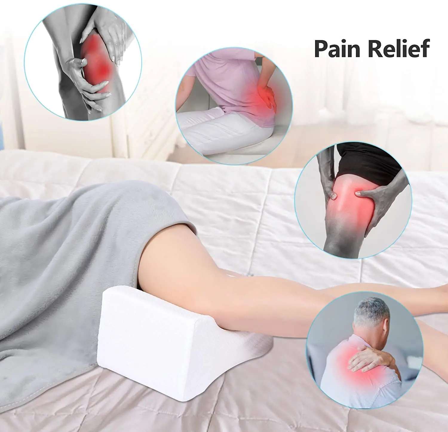 
Knee Memory Foam Pillow for Side Sleepers, Knee Support Pillow for Leg and Knee Pain, White 