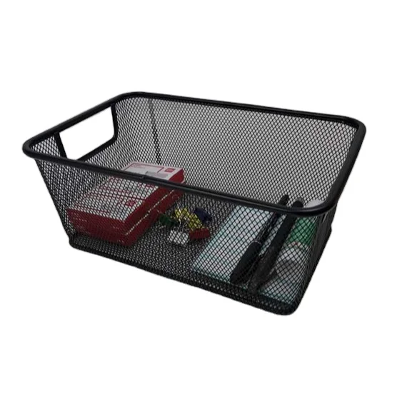 Black Metal Mesh Cd Storage Boxes Mesh Metal Holder Storage Basket Metal Mesh Box Storage Crate With Handle