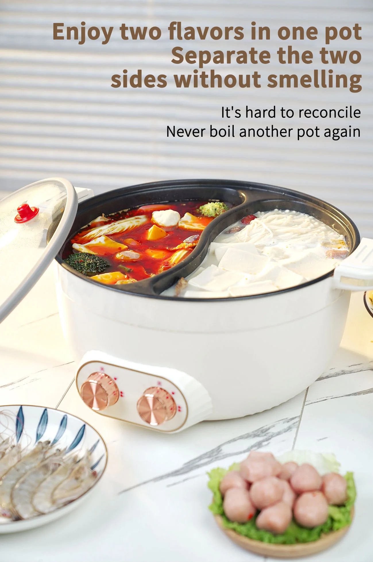 5L Two cooking zones with independent heat control Stylish Hot Pot Durable Hot Pot for Family High-Quality Hot Pot for Gathering
